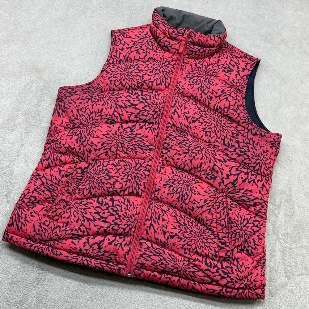 Lands' End Puffer Vest Women XL Pink Floral Down Quilted Zip Up Gorpcore Preppy